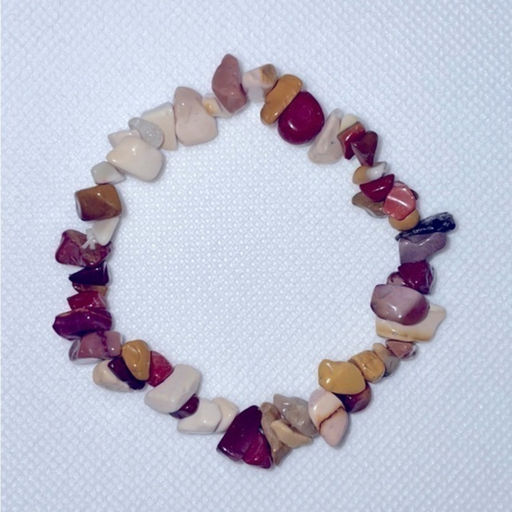 Mookaite Chip Stretch Bracelet, NEW, in shades of burgundy, beige & More!